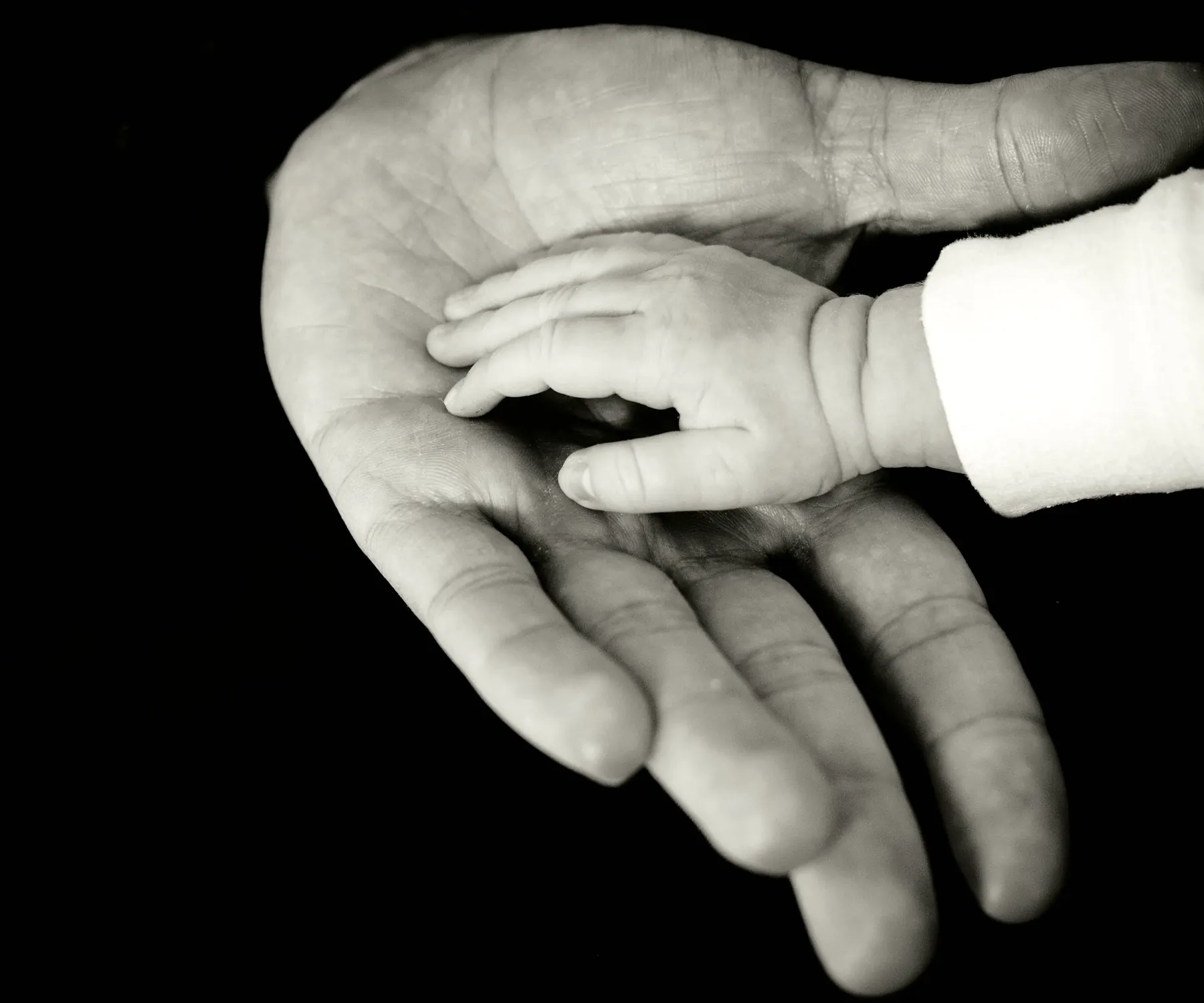 Main d’un bébé posée dans la main d’un parent